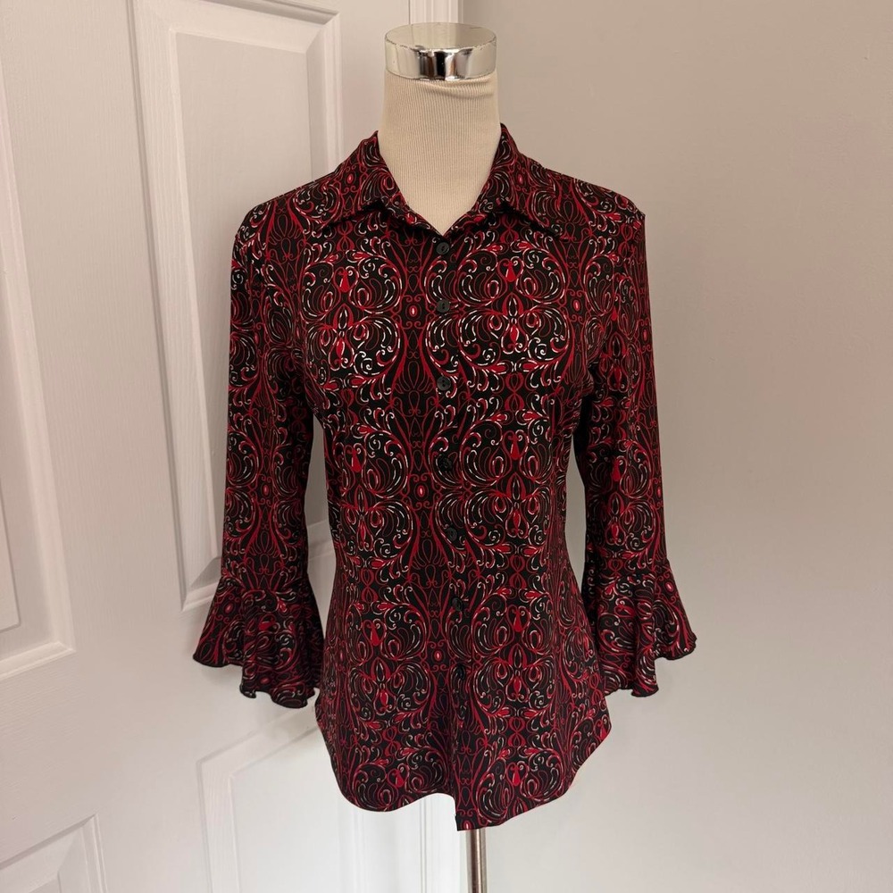 Y2K RED AND BLACK ANXIETY ABSTRACT PRINT FAIRY SLEEVE TOP